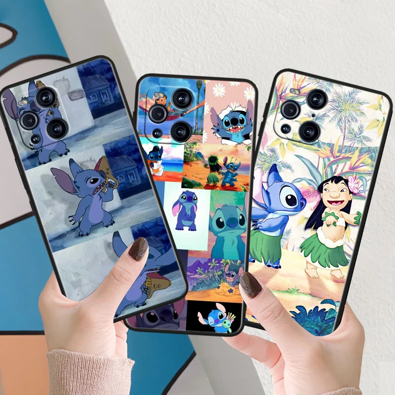 Disney Handsome Stitch Black Phone Case For OPPO Find X2 X3 X5 Reno 5 6 7 8 10 11 Lite Neo Pro Plus 4G 5G Funda Shell Cover Capa