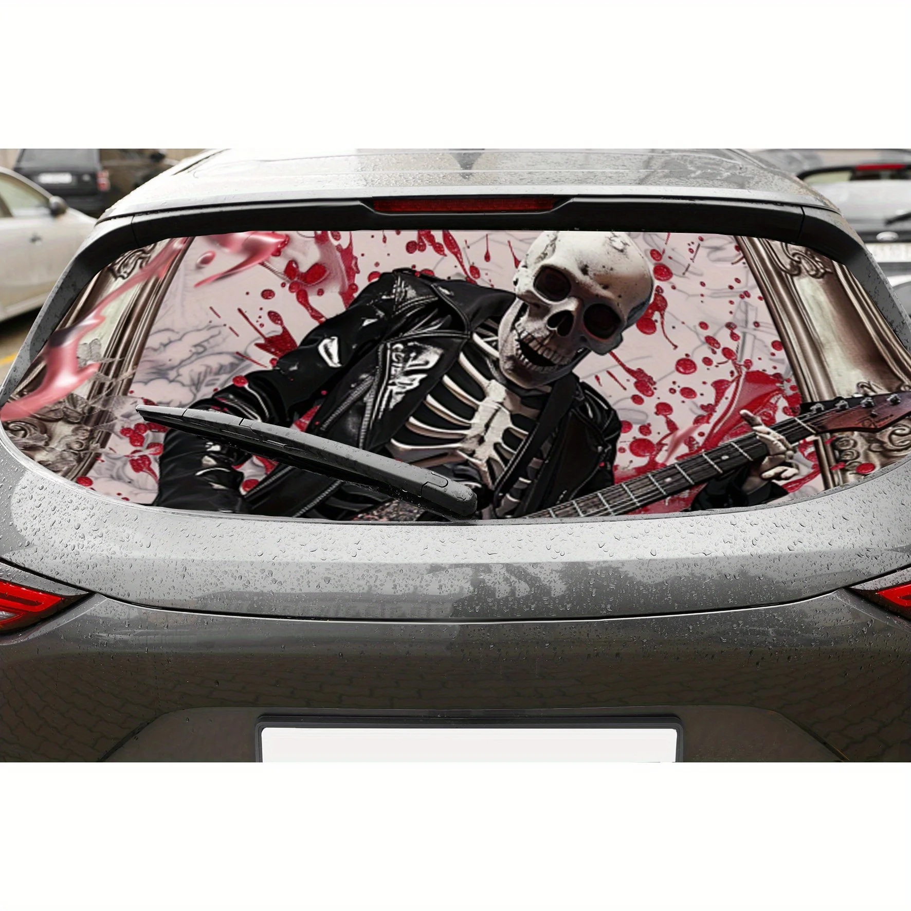 

Dark Rock Skull PVC Perforated Car Vinyl Wraps, Durable Car Rear Windshield Sticker, Waterproof Car Rear Window Decal, Privacy E