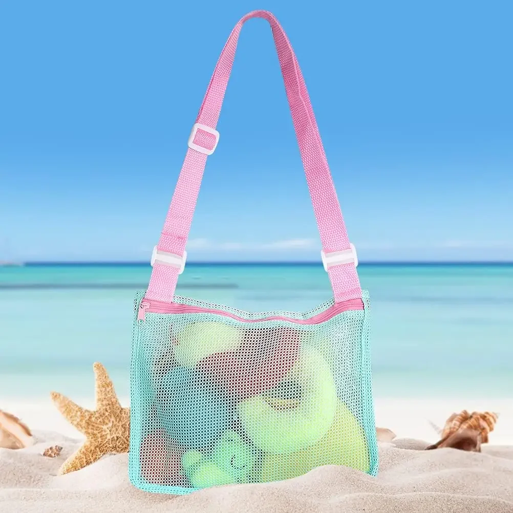 Mesh Beach Storage Bag with Zipper Beach Toys Grocery Market Picnic Bag Transparent Shopping Bags Swimming Accessories