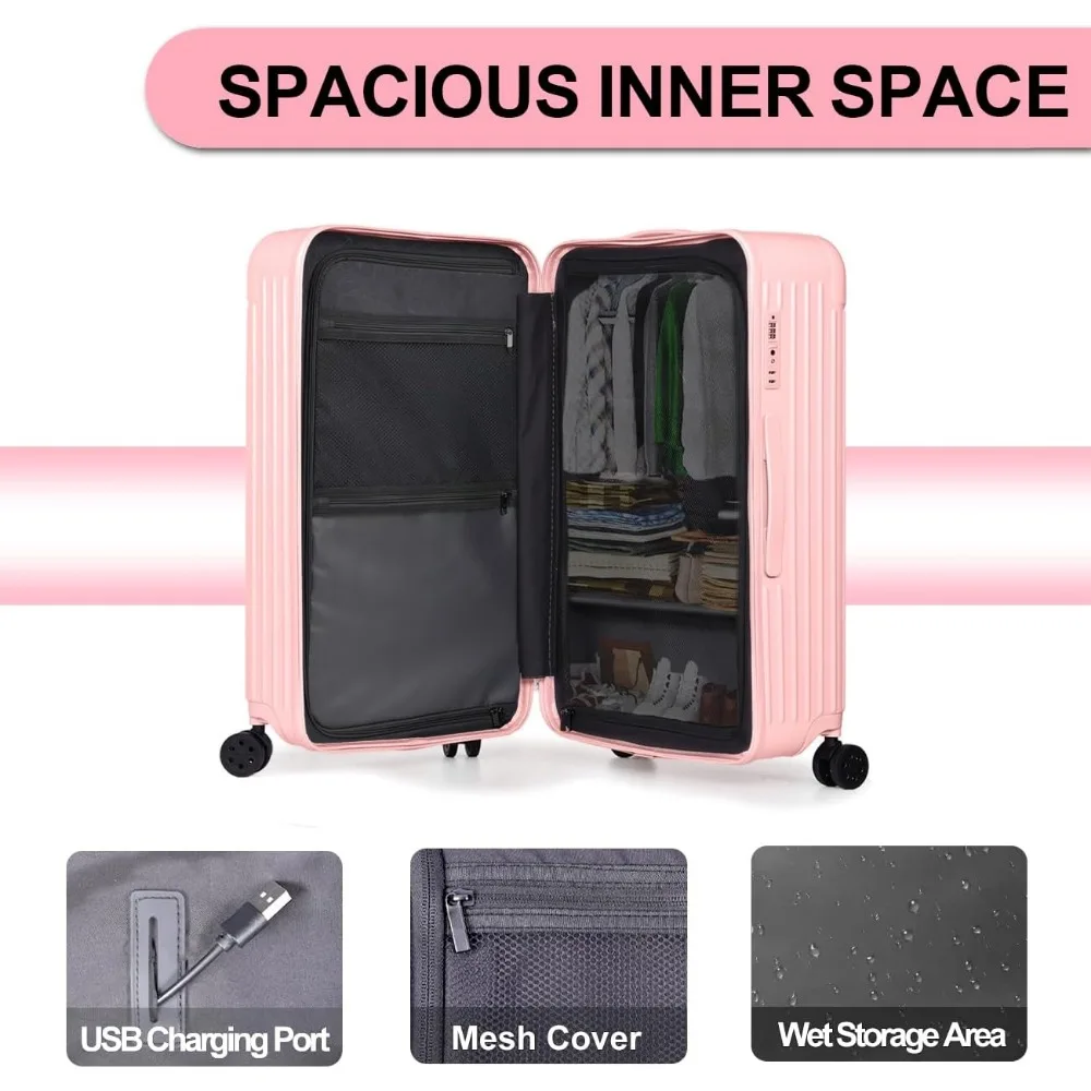28 Inch Suitcase with 4 Universal Wheels, TSA Lock, PC+ABS Hardside, Pink, Ideal for Checked Luggage