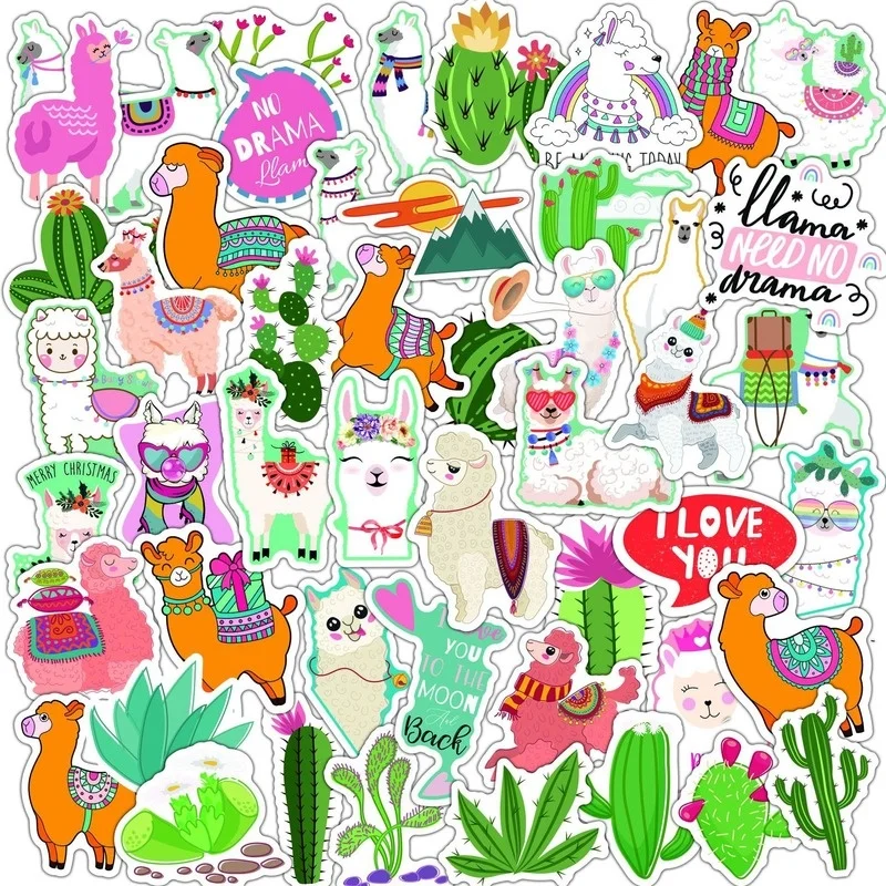 2 Sets=100PCS Cute Alpaca Cactus Sticker Pvc Waterproof Notebook Motorcycle Car Scooter