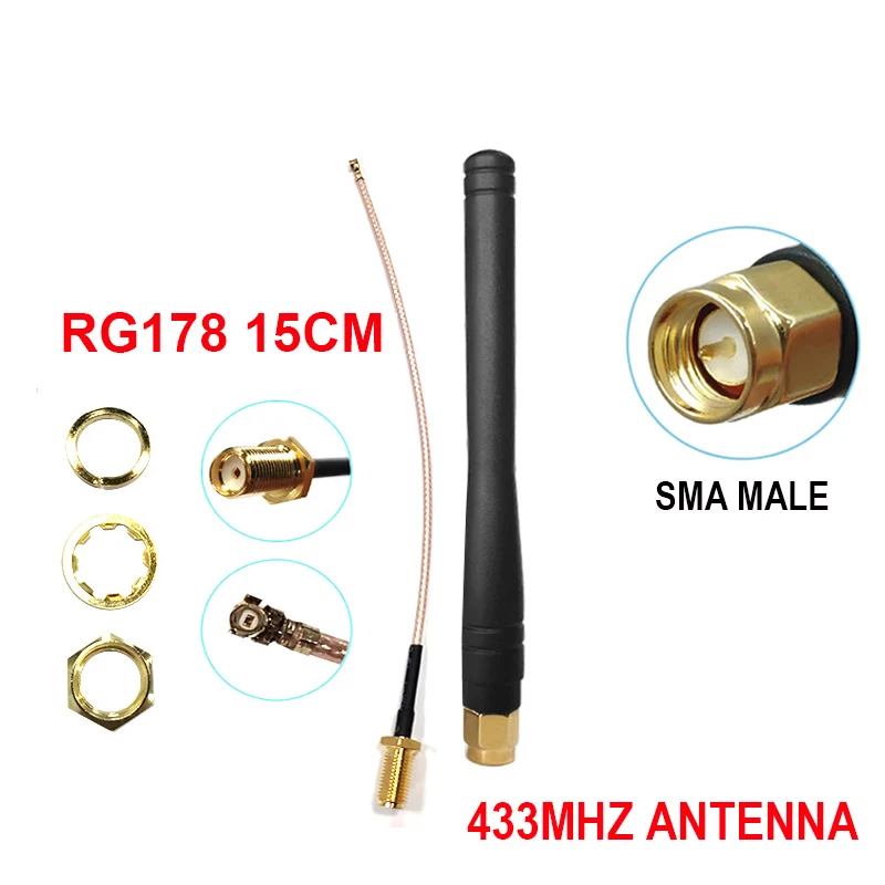 GWS 5pcs 433mhz antenna 3dbi sma male lora antene pbx iot module lorawan signal receiver antena IPEX1 RG178 FEAMLE coaxial