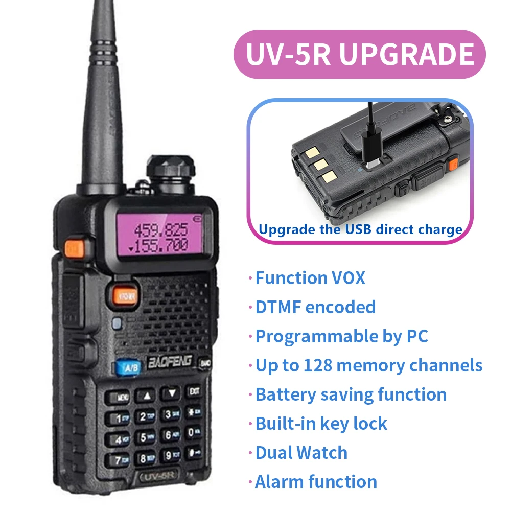 BaoFeng Walkie Talkie UV-5R  High Quality 5W Dual Band Long Range 128CH Portable Handheld Communication Ham 2-Way Radio For Outd