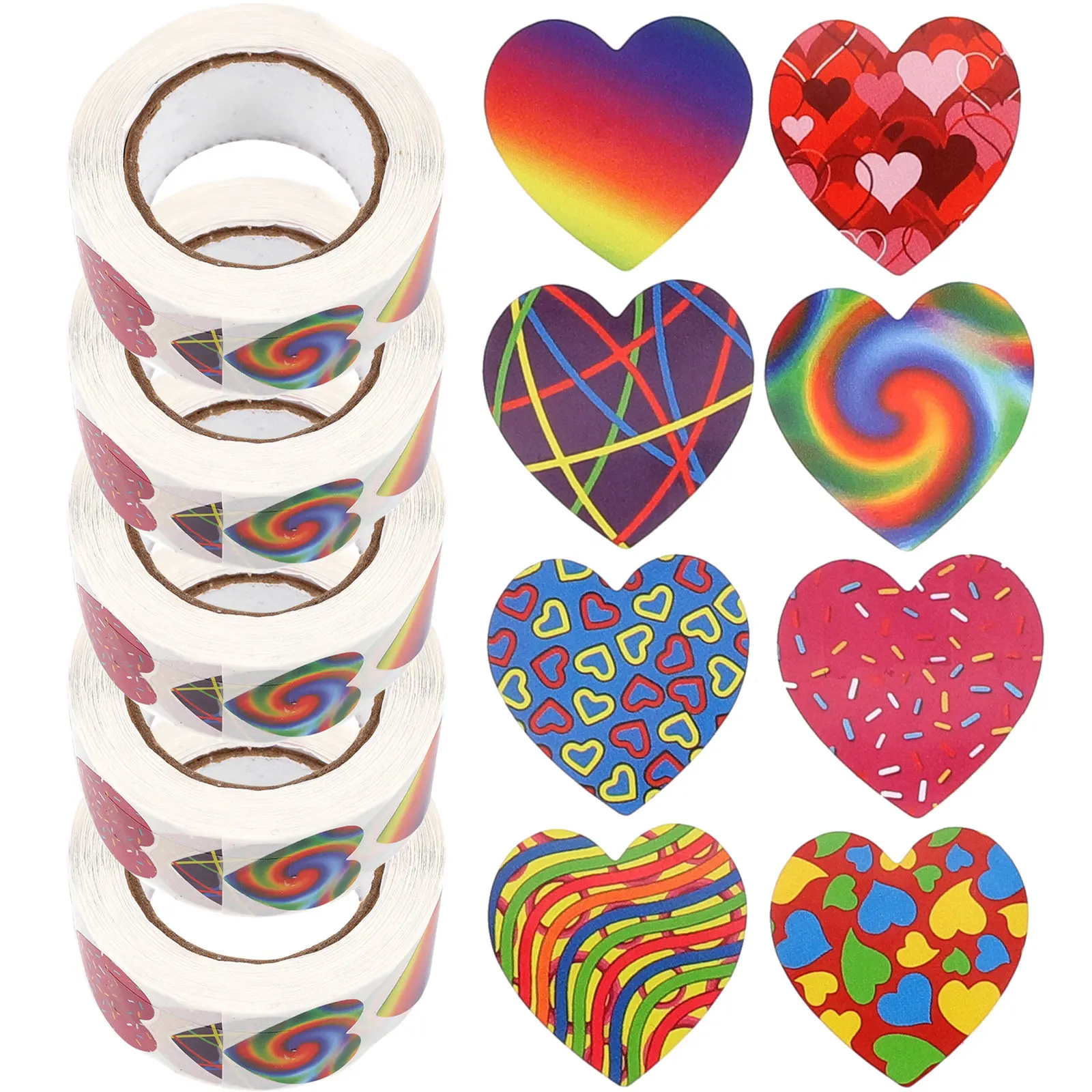 

5 Rolls Valentine's Day Heart Shape Sealing Stickers Gift Packaging Decorative Label Stickers Self Adhesive Romantic Festival