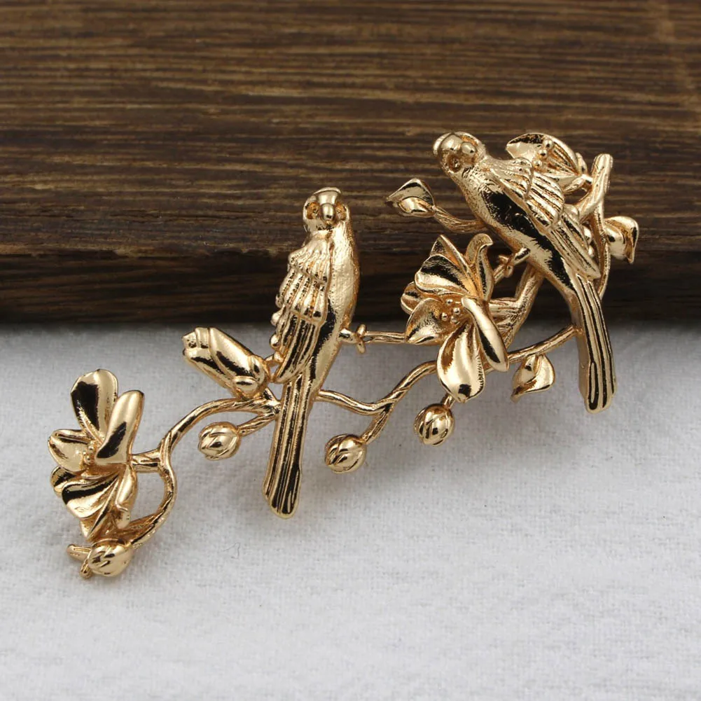 10pcs Silver KC gold Plt Quality Brass Casted Metal Love Birds Branch Flower Pendant Decoration DIY Necklace Jewelry Accessories