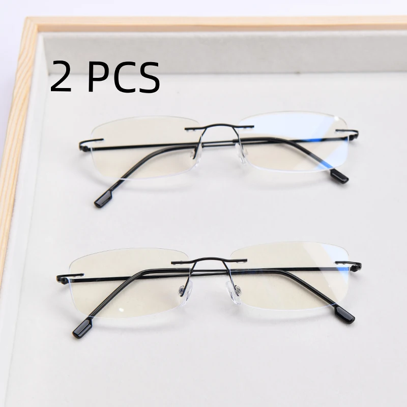2PCS Anzug 2025 Neue Männer Frauen Randlose Lesebrille Anti Blau Licht Vergrößerung Brillen Lila Licht Presbyopie Brille – Detail 4