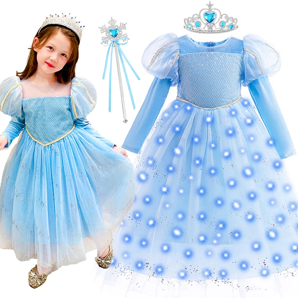 Elsa Charm Princess Dress Girls Cosplay Snow Queen Costume Birthday Carnival Charm Ball Gown Kids Christmas Party Clothes