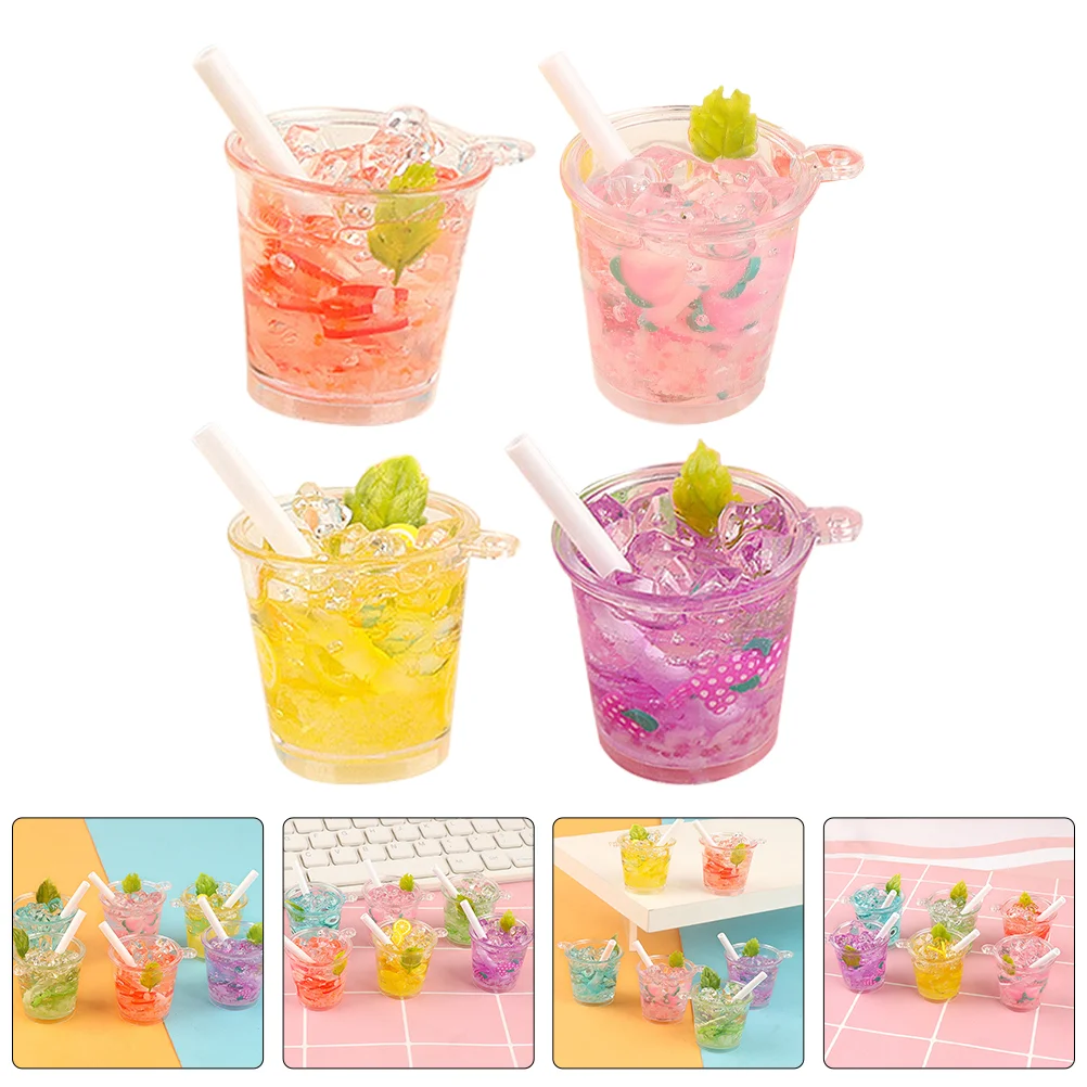 

4 Pcs Simulated Beverage Bottle Fake Food Ornament Miniature Drinks Model House Decor Resin Accessory