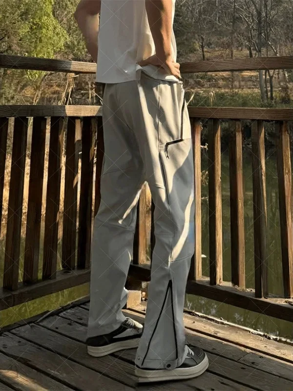 

American Style Three-Proof Soft Cargo Pants Men's Summer Zipper Design Flared Outdoor Mountain Guide Pants Workwear