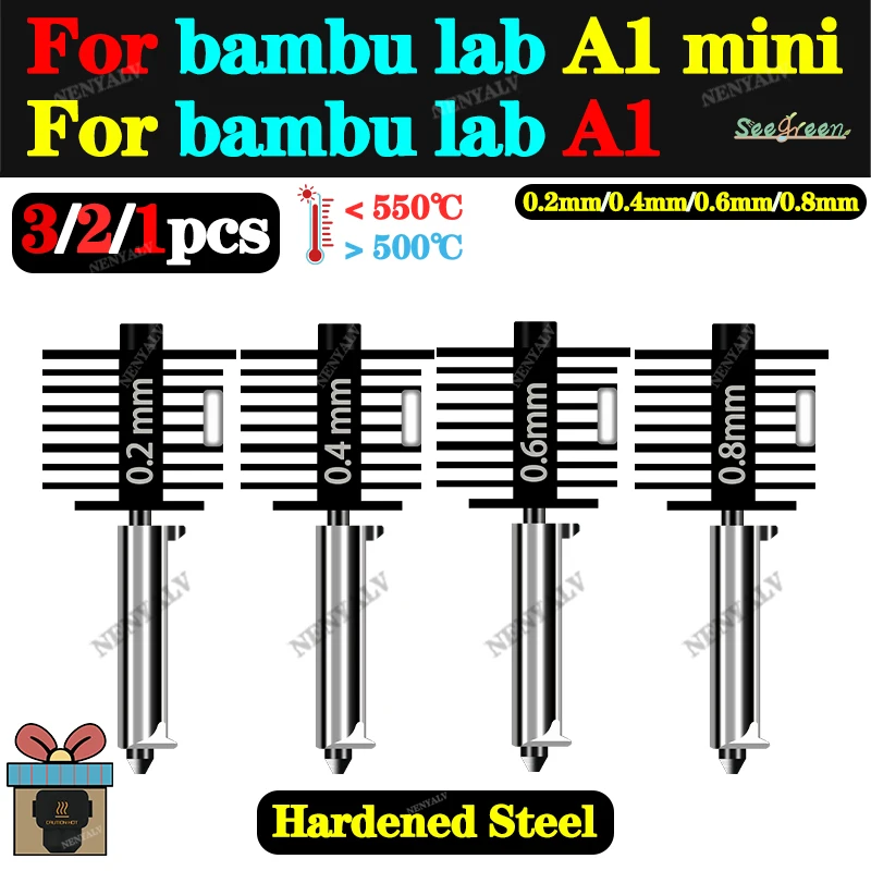 

For Bambu lab A1 nozzle A1 Hotend Kit 0.2/0.4/0.6/0.8MM Nozzle Hardened steel For Bambu Lab A1 mini Nozzle