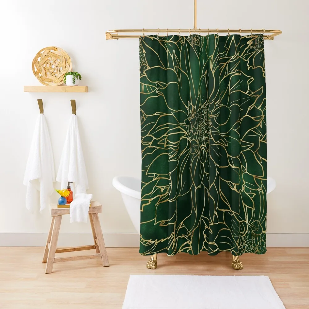

Gold Green Dahlia Flower Shower Curtain Shower Set For Bathroom Bathroom Box Shower Waterproof Set For Bathroom Curtain