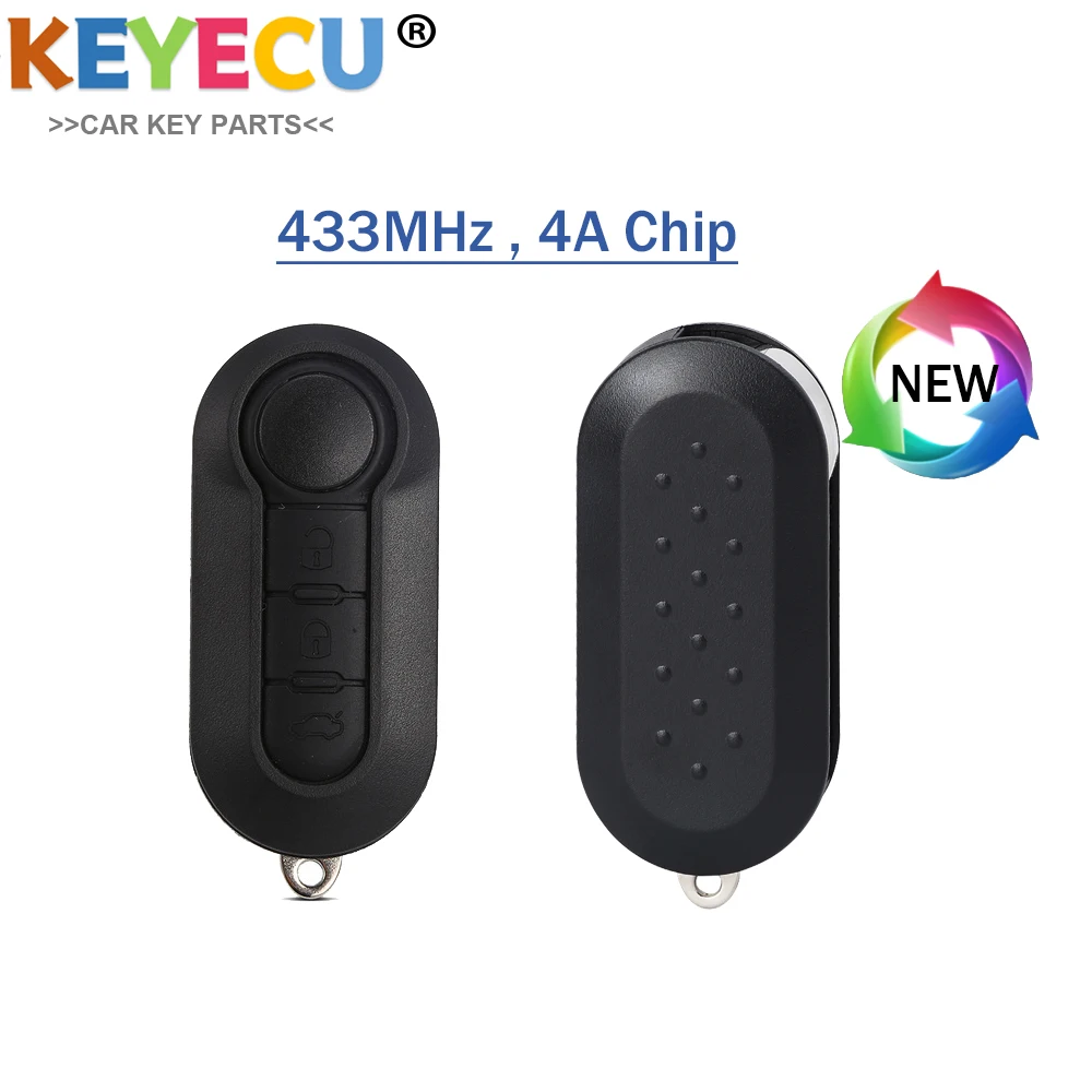 KEYECU  3 Buttons 433.92 MHz 4A CHIP Folding Flip Remote Car Key FOB Replacement For Fiat STRADA MOBI UNO FIORINO E MAIS