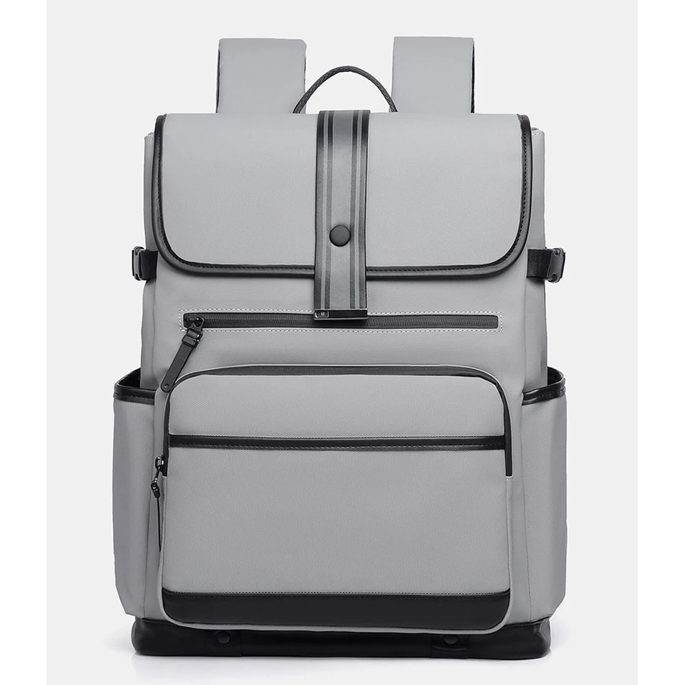 PU Business Backpack with Flap Front Zipper Pockets Side Bottle Pockets and Padded Adjustable Straps for Daily Commuting