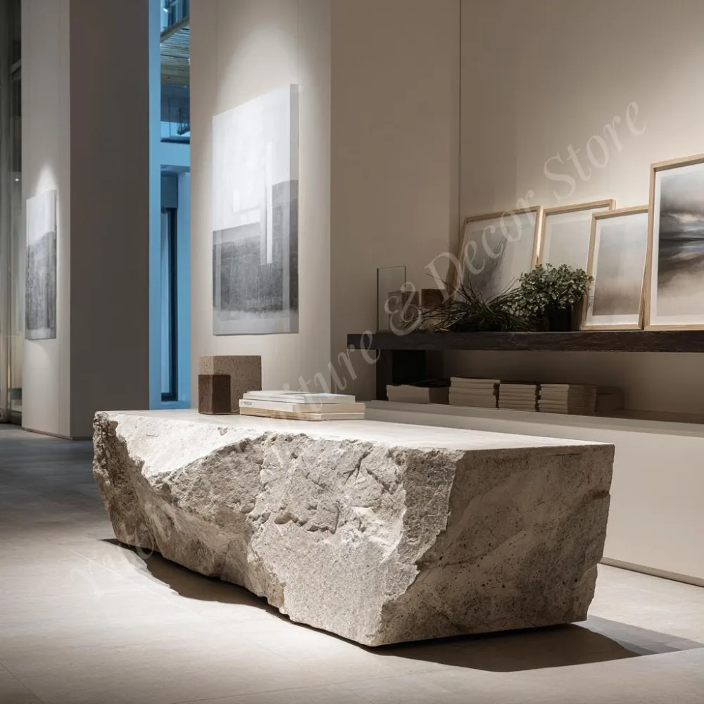 Modern Style Fiberglass Curved Extendable bar Counter Natural Stone Effect Front Desk Reception Boutique Hotels Inns