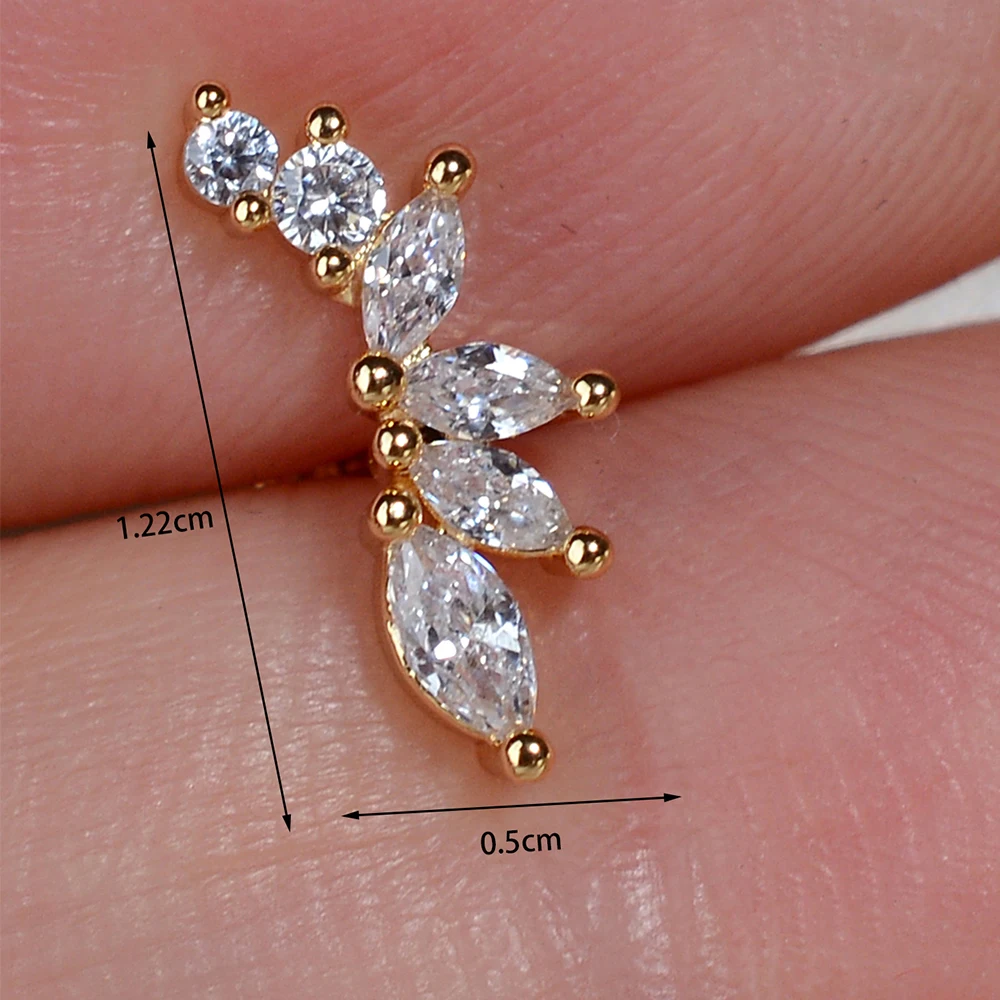 1PC Dainty Cubic Zirconia Flat Back Cartilage Earrings Helix Tragus Standard Lobe Flat Multiple Piercing Earring Women's Jewelry image 3