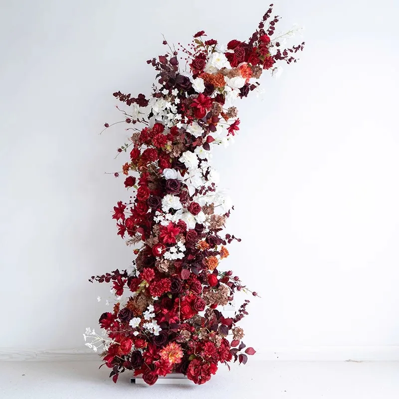 decoration red horn flower arrangement, Chinese festive arrangement engagement photography background simulation flower 3