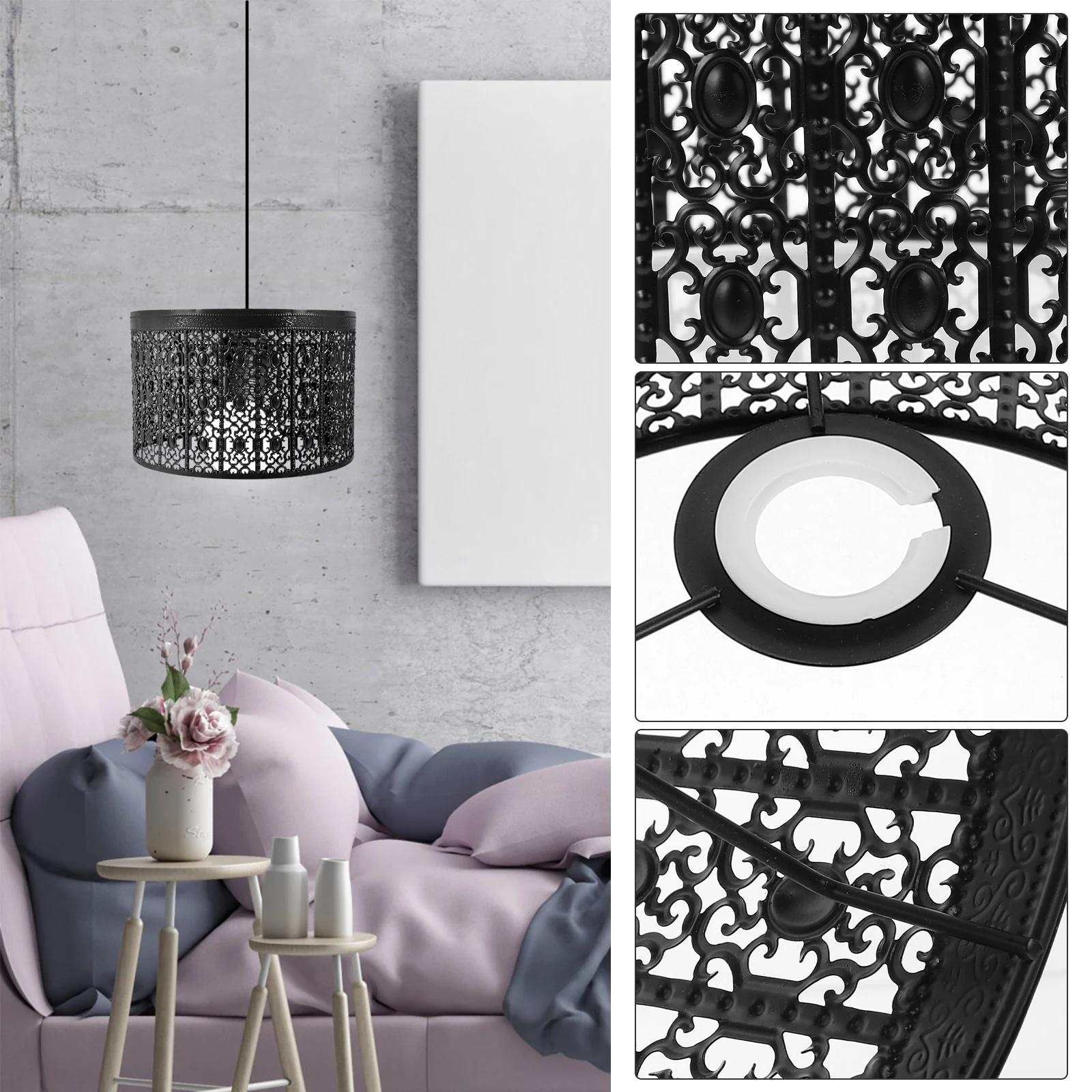 

Iron Hollow Lampshade Exquisite Pattern Decorative Replacement Lamp Shade Soft Diffused Light Table Lamp Shade