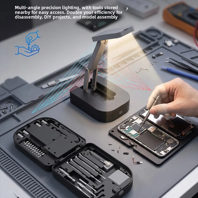Portable Multifunctional Kit, Folding Hand Set with Built‑in Work Light Home Outdoor Maintenance Tasks