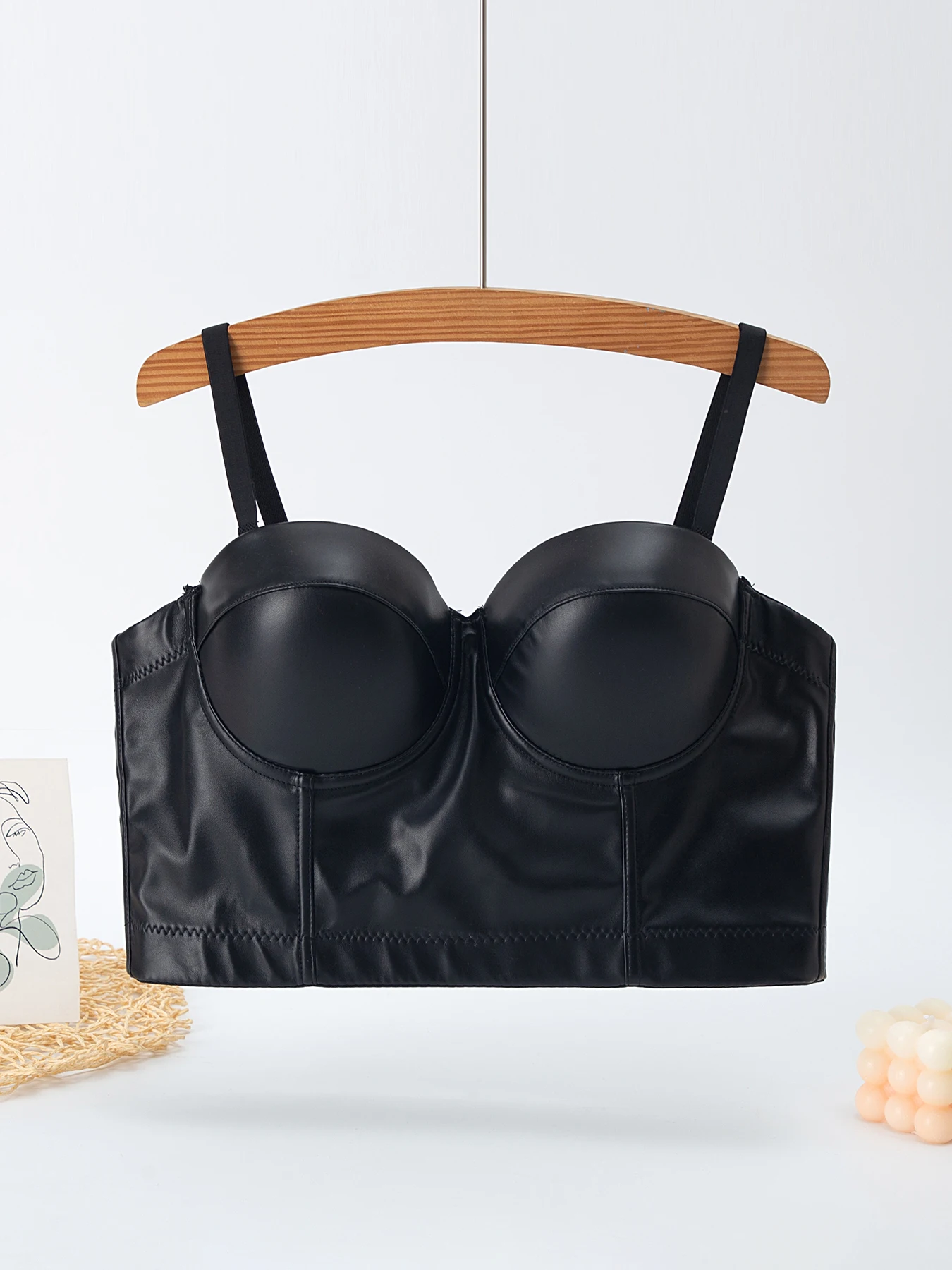 Women Lingerie Sexy Solid Color Leather Bra Buckle Strap Crop Top Tank Design Adjustable Comfortable Breathable Underwear Ladies