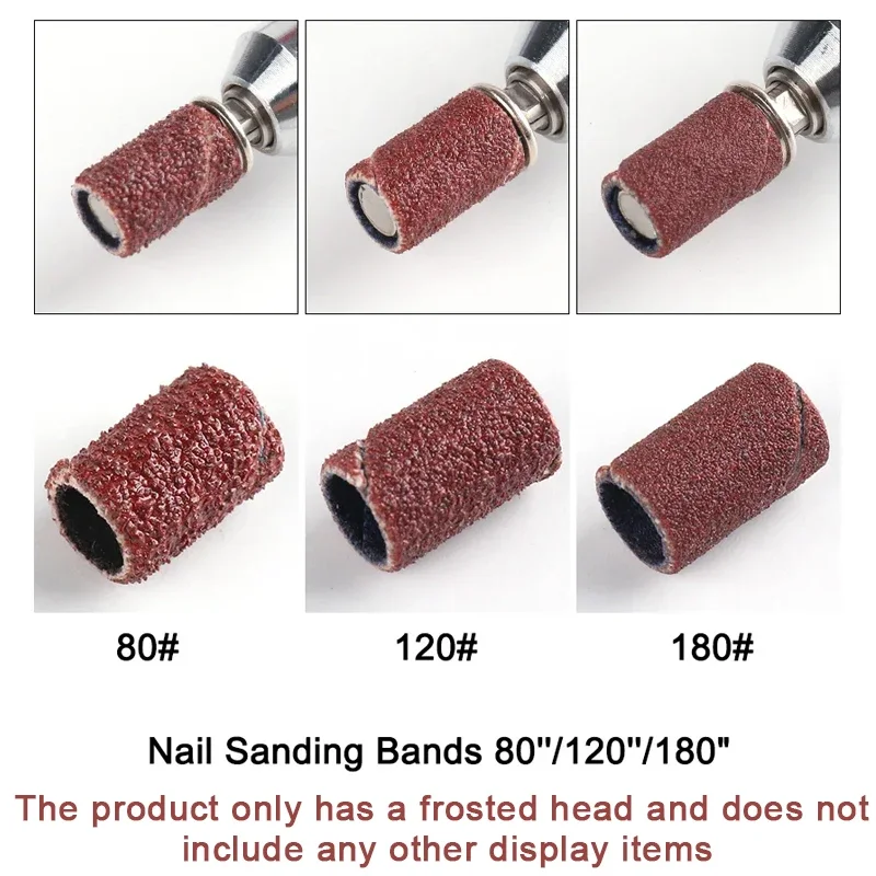 210pcs Sanding Cap Bands For Electric Manicure Machine 180/120/80 Grit Nail Drill Grinding Bit Files Pedicure Tool