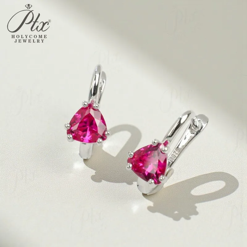 Earrings Trillion Cut Lab Grown Ruby Sapphire Columbia 925 Sterling Silver Valentine's Day Gifts Vintage Charms Customized Style - view 2