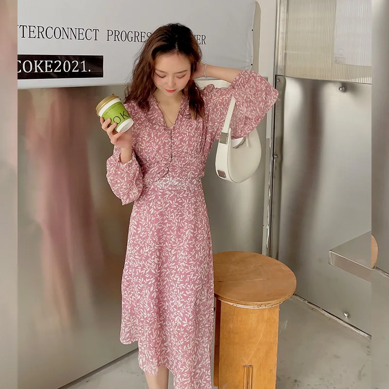 

Ele Floral Print Chiffon Blouse And f Skirt Set Fi Tail Skirt Faionable Ensemble for Women in Their 20s And 30s