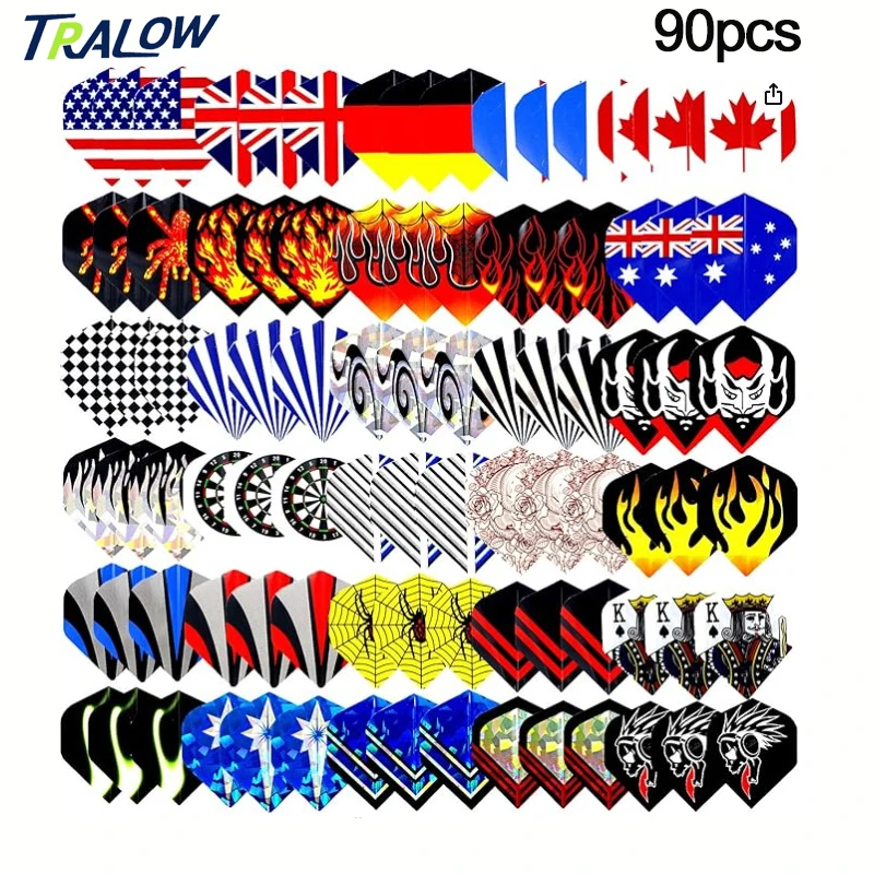 

TRALOW Standard Dart Flights 90 Pcs-Durable PET and Replacement Feather Tail Wings-Dart Accessories Kit for Steel&Soft Tip Darts