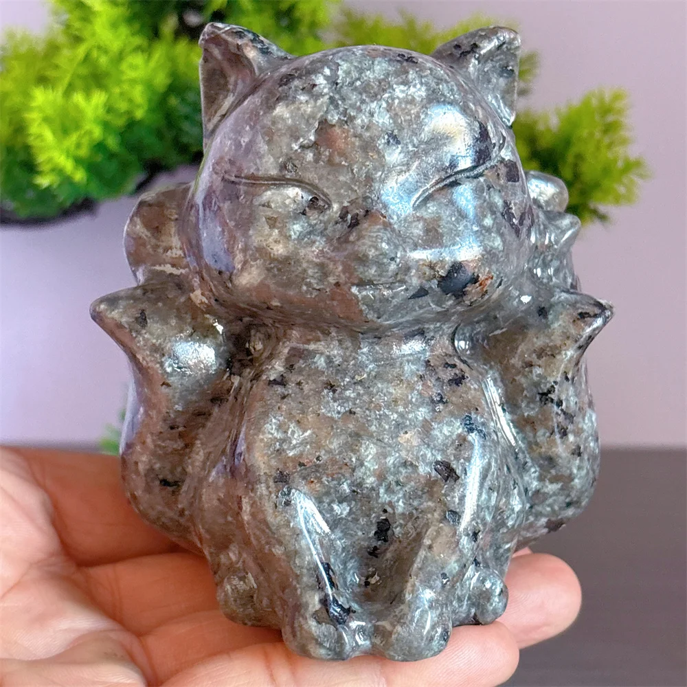 Yooperlite Nine-Tailed Fox Natural Crystal Home Decoritems Room decor Luck Quartz Stone Garden Reiki Healing Energy Love Gifts