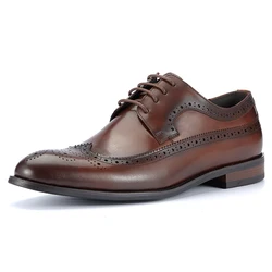 Stylish Brogues Style High Quality Genuine Leather Derby Shoes for Men Business Wear-Resistant Dress Shoes Travel Daily Life