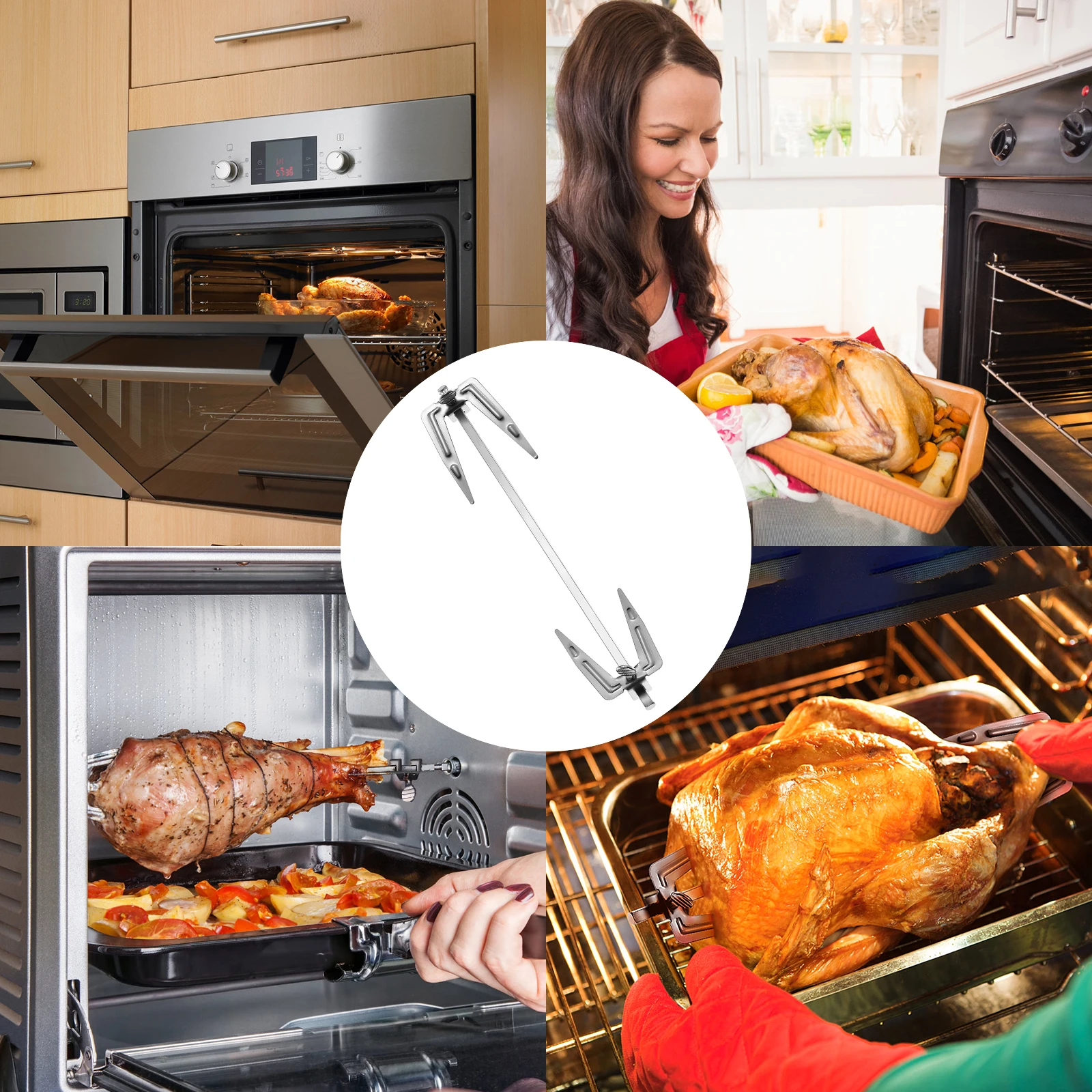 

Stainless Steel Bbq Forks Food Grade Rotisserie Spit Chicken Roasting Meat Air Fryer Oven Grill Tools For Barbecue Party