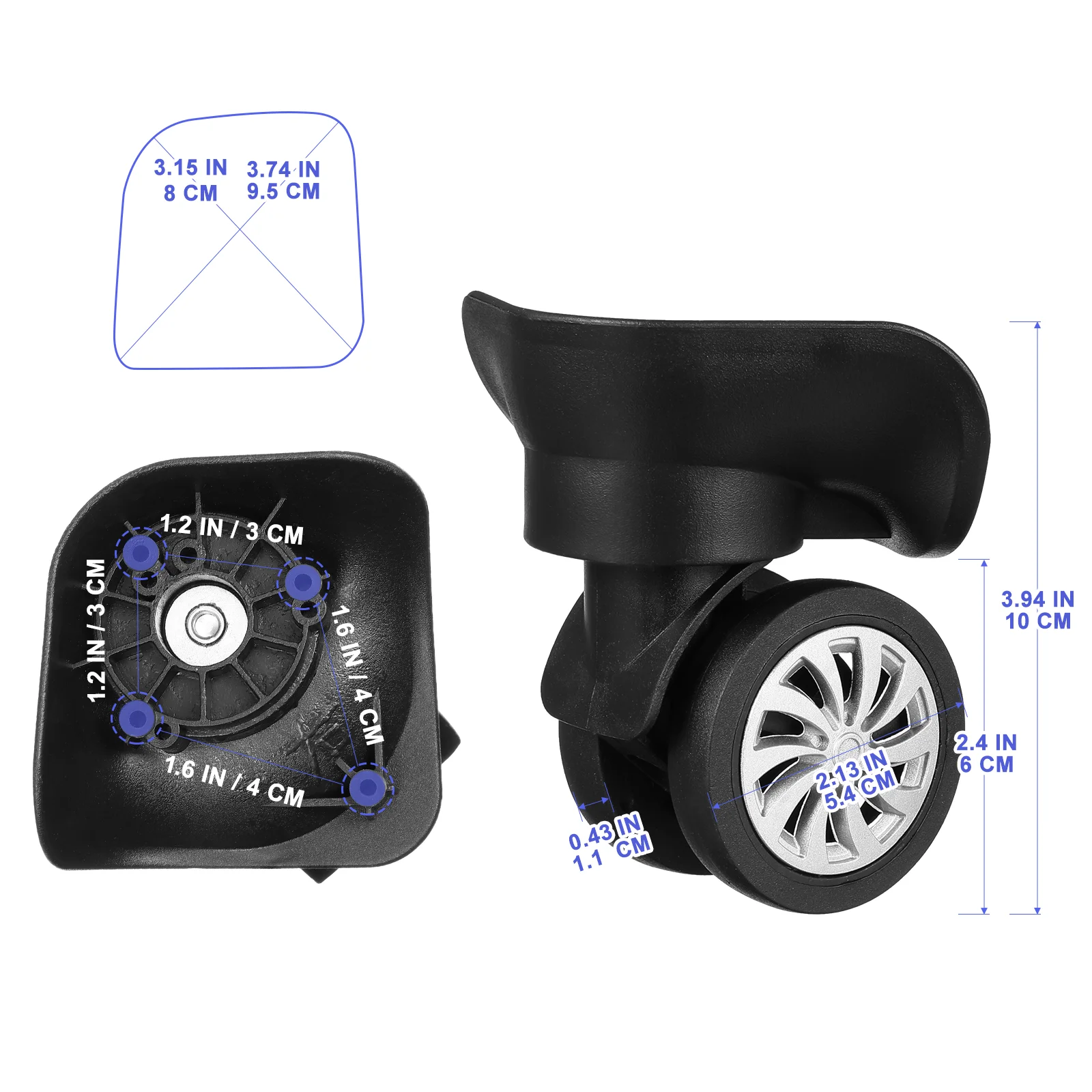 Accessoires de roues universels pour bagages, remplacement des roues, pièces de roulette à percussion, valise de rechange, réparation du plastique, 4 pièces