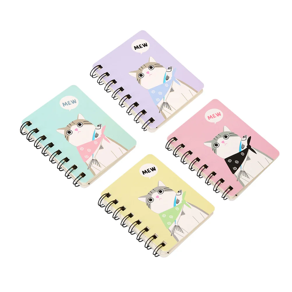 

4 Pcs Cartoon Note Pads Small Spiral Notebook Kraft Notebooks The Memo Mini Pocket Diary Cute