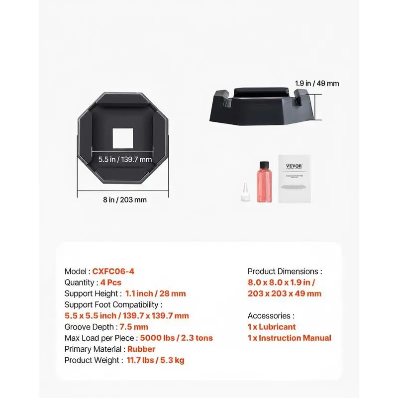 4 leveling pads for motorhomes, trailer jack pads made of rubber, 2300 kg load capacity (per pad), jack stabilizing pad with large surface area, ideal for square feet (139.7 mm) view 2