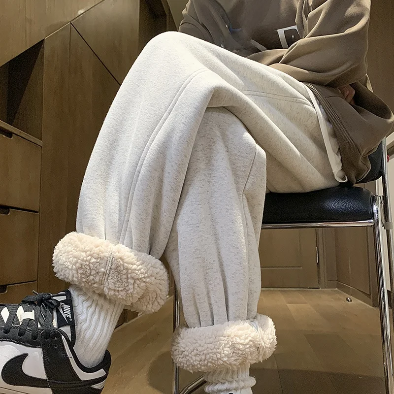 

Lamb Velvet Thiened Fce Men's Autumn Winter Warm Trousers Cuffed Sports Pants Casual Loose Fit Youthful Sle Anti-Wrinkle