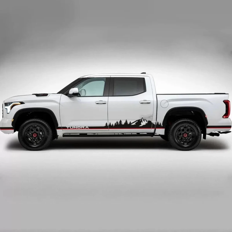 FOR Toyota Tundra Vintage Retro Rocker Panel Mountains Forest Logo Bed Side Rear Fender Stripes Vinyl Stickers Decal 2 Colors