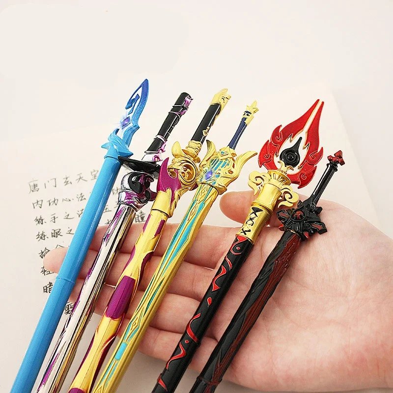 Genshin Impact Sword Pen Anime metallo arma accessori da scrivania Kawaii Toy Room Decor