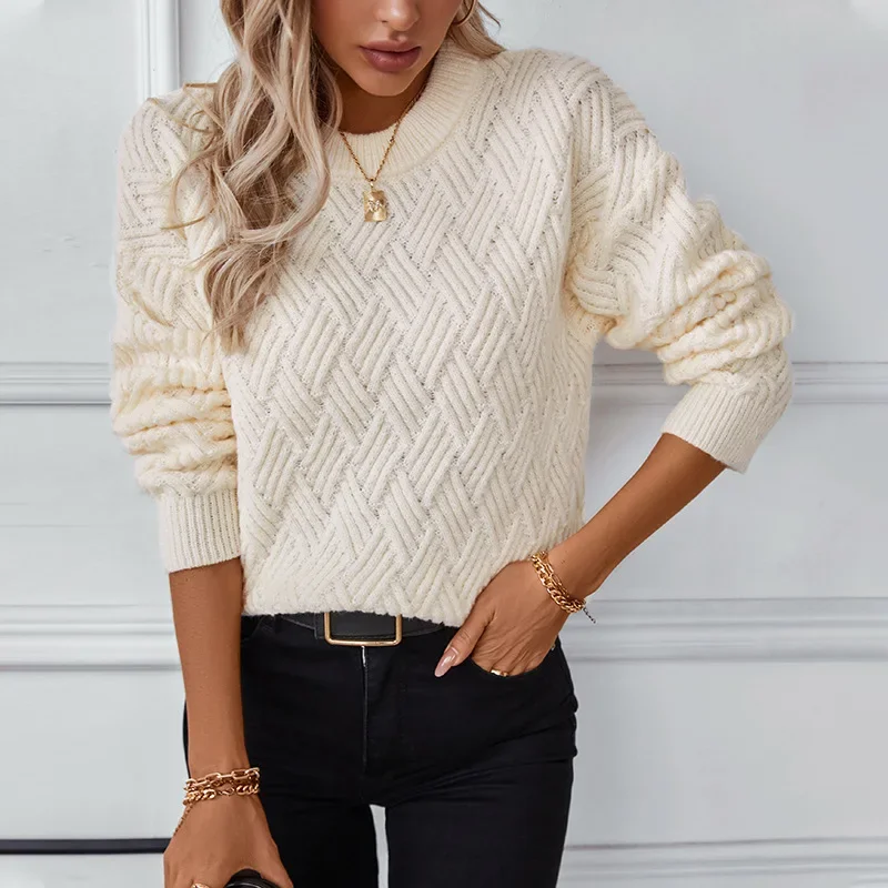 Women Sweaters Solid Knit Thick Splice Pullovers Sweater Full Sleeve Straight Vintage Elegant Lady Casual Winter Streetwear