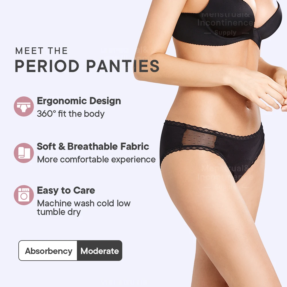 Bikini Period Panties Leakproof Breathable Reusable Bamboo Menstrual Underwear High Absorbency for Daily Use Sports