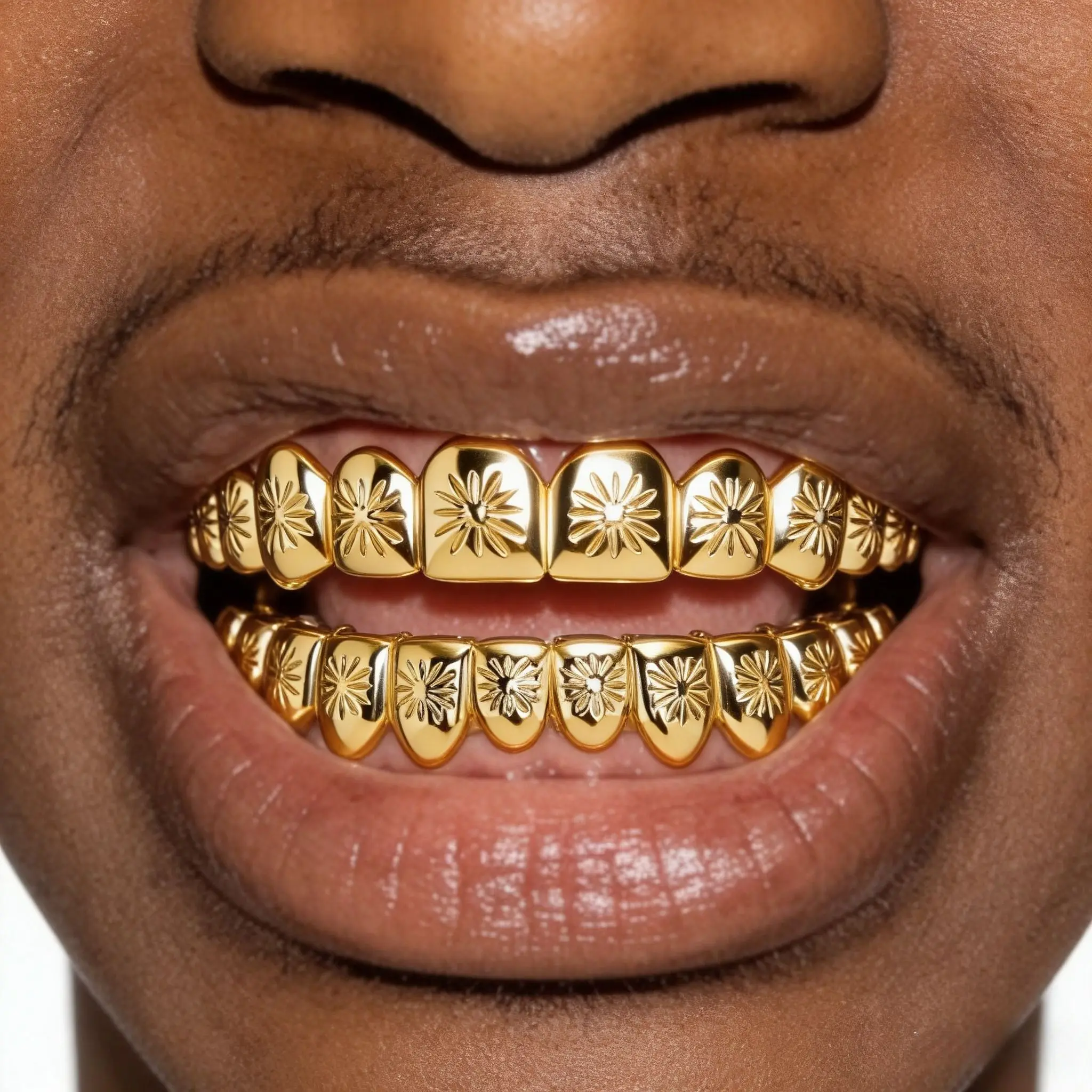 TOPGRILLZ Sunflower Design Glossy Dental Grills 12 Top& 12 Bottom Set Eco-friendly Copper Teeth Grillz Caps For Halloween Gift