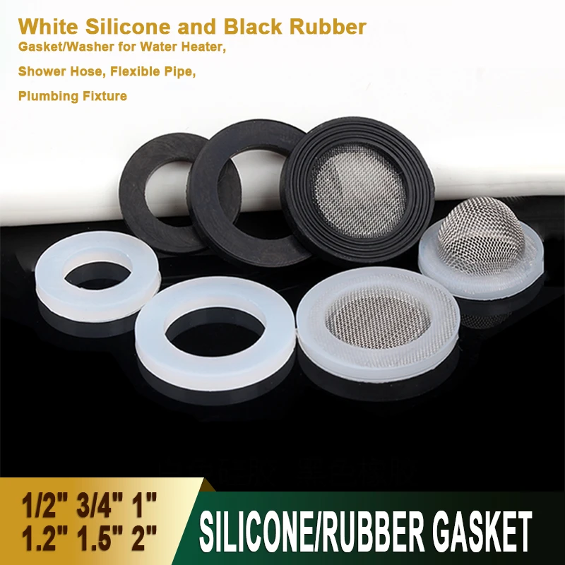 

1/2" 3/4" 1" 1.2" 1.5" 2" Silicone/Rubber Washer With Filter Mesh Heat-Resistant Seal Ring for Shower Basin Tap Plumbing Gasket