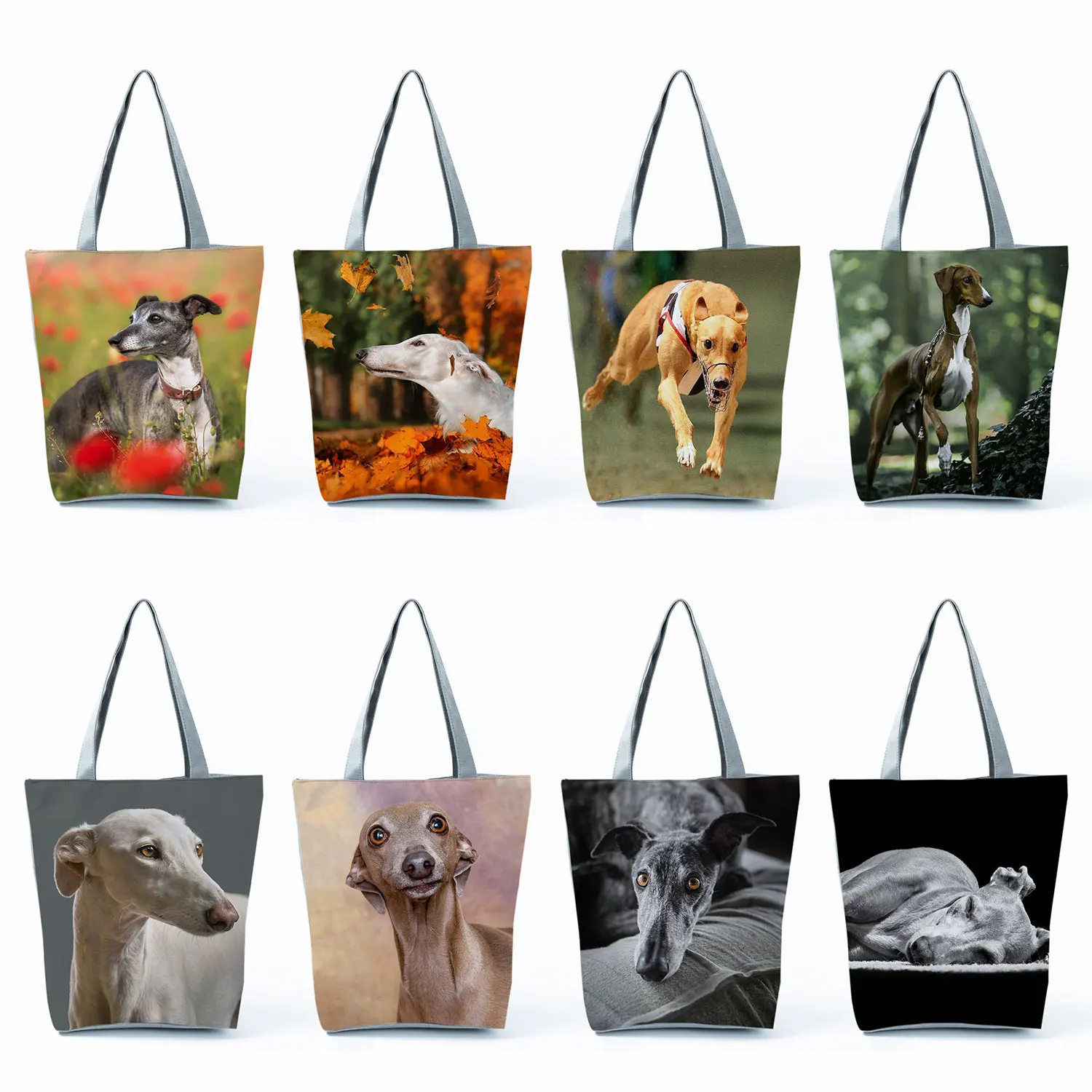 

Animal Dog Graphic Casual Foldable Totes Casual Large Capacity Greyhound Shopping Bags Groceries Women Handbags Portable