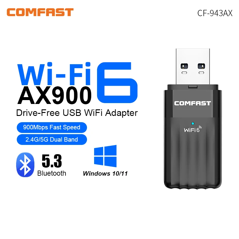 

WiFi 6 AX900 Adaptdor Bluetooth 5.3 Wifi USB Adapter Network Card 2.4G&5GHz 150Mbps Antena Para PC Wlan Stick Laptop Win10/11