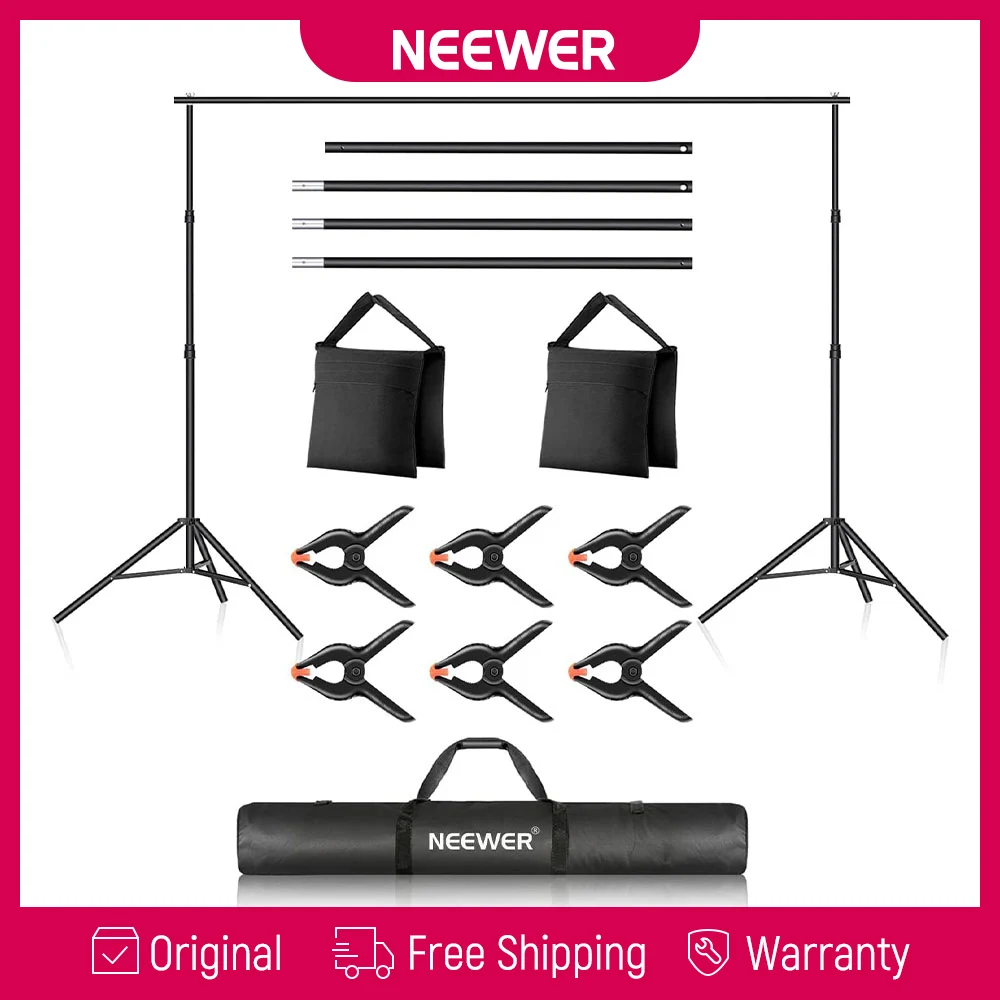 NEEWER 3m x 2,1m Hintergrundständer-Set, Fotostudio-Hintergrundsystem mit 4 Querstangen, 6 Clips, 2 Schwarzen Sandsäcken, Tragetasche für Hochzeiten, Partys und Porträtfotografie