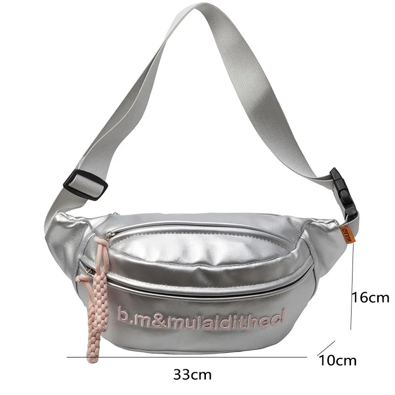 Trend Silver Chest Bag Fanny Pack for Women Portable Mobile Phone Bag Large Capacity Crossbody Bag Soft PU Half Moon Waist Bags - view 6
