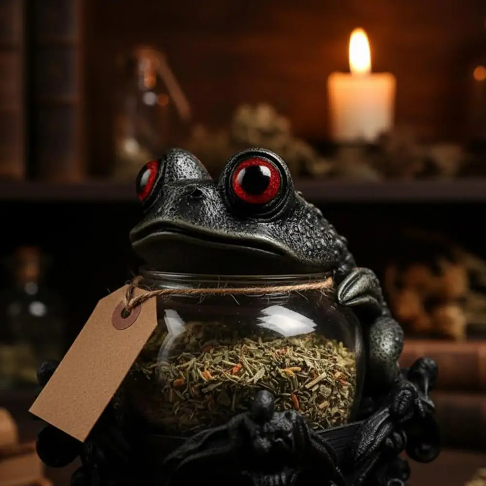 Witchy Potion Bottles Bath Salt Storage Jars Witchy Potion Spice Jars with Handmade Frog Lids Apothecary Bottles for Herbs Teas