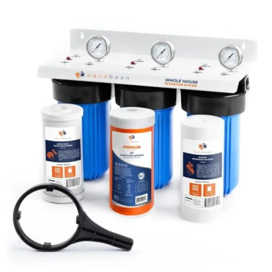 

3-Stage Whole House Water Filtration System with 5 Micron 10x4.5 Reducing Sediment KDF Heavy Metals and Carbon Chlorine Reducti