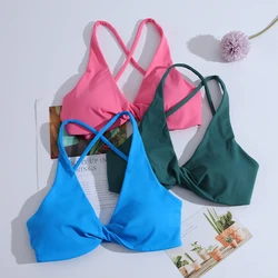 CHRLEISURE-Soutien-gorge de sport dos croisé pour femme, design plissé, sous-vêtements de fitness, sensation nue, haut athlétique précieux, sexy, creux, entraînement, glaçure