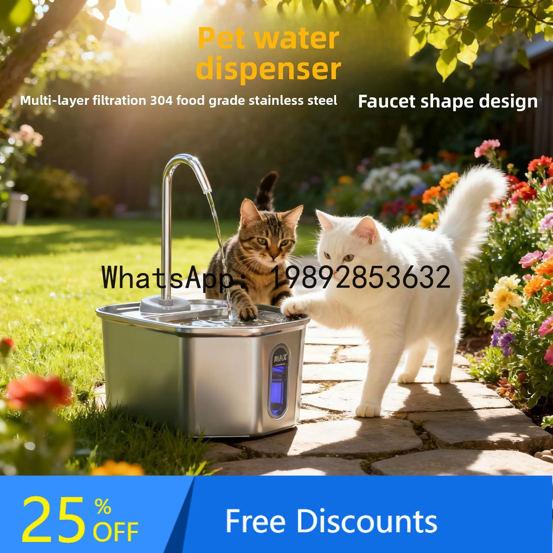 

CZ Stainless Steel Pet Water Dispenser Multi-layer Filtration Cat Water Dispenser Dog Automatic Circulation Water Dispenser