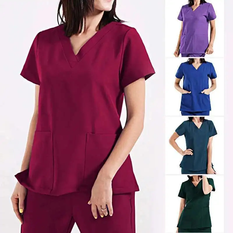 Neue Ankunft Pet Krankenhaus Uniform Peeling Anzüge Einfarbig Unisex OP-Kittel Tasche V-ausschnitt Peelings Set Für Frauen Jogger