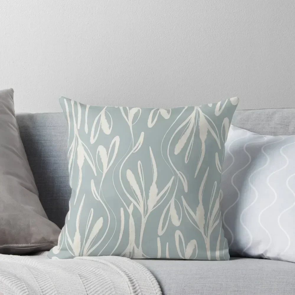 

Watercolor Wisps Abstract Botanical Pattern in Light Blue-Grey and Cream Throw Pillow bed pillows pillow